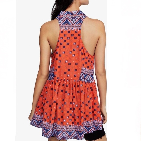 Free People Charlotte Rust Printed Racerback Tunic Tank – Size Small - Picture 4 of 11